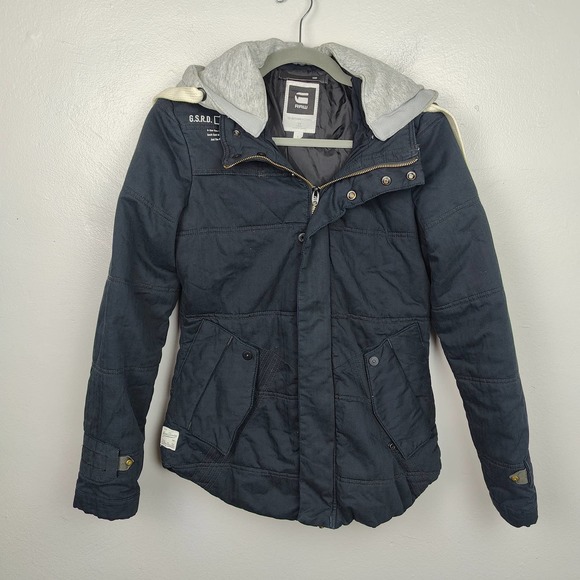 G Star Raw Storm Hooded Jacket Womens Small Black Full Zip 100% Cotton Biker - Picture 1 of 8